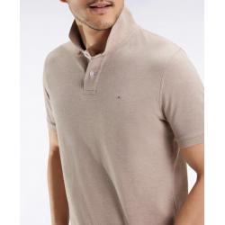 Polo manches courtes en coton chiné beige coupe droite