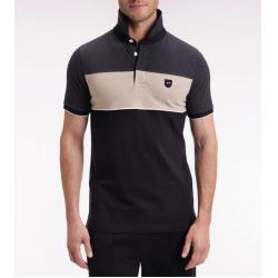 Polo tricolore manches courtes en piqué coton stretch gris coupe slim