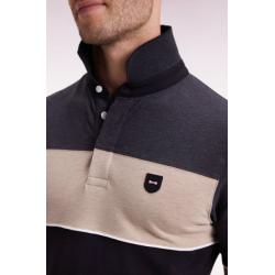 Polo tricolore manches courtes en piqué coton stretch gris coupe slim
