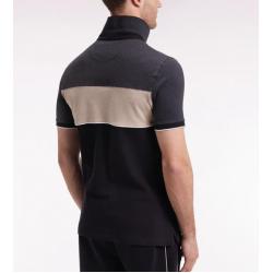 Polo tricolore manches courtes en piqué coton stretch gris coupe slim