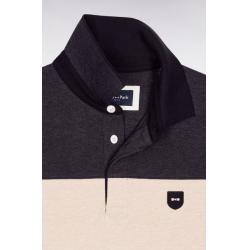 Polo tricolore manches courtes en piqué coton stretch gris coupe slim