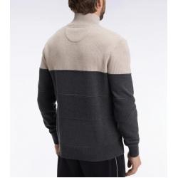 Pull col camionneur en coton gris à effet de rayure