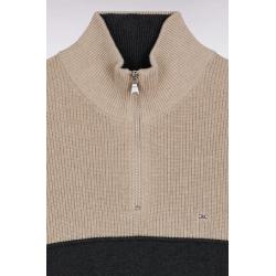 Pull col camionneur en coton gris à effet de rayure