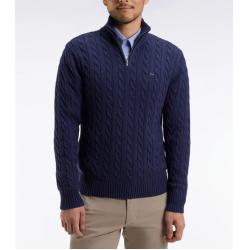 Pull col camionneur en coton torsadé marine