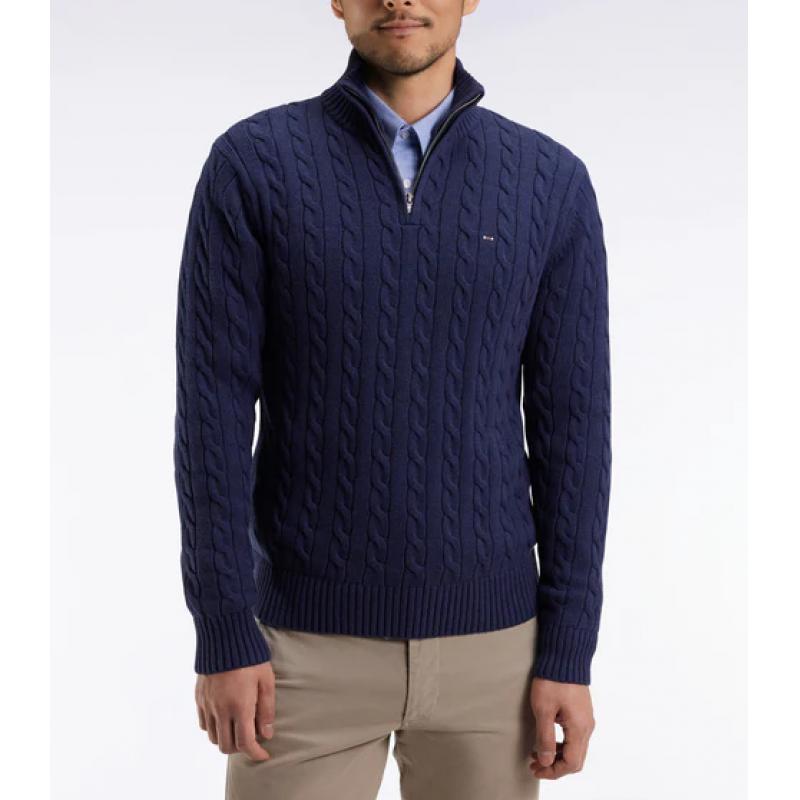 Pull col camionneur en coton torsadé marine