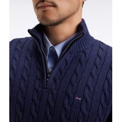 Pull col camionneur en coton torsadé marine