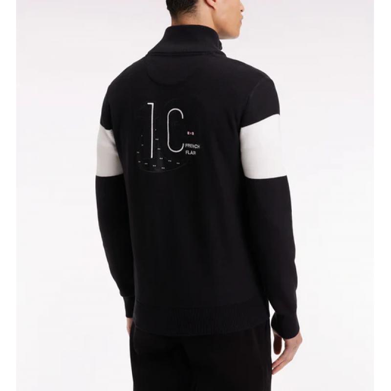 Pull col camionneur en coton noir broderie dos