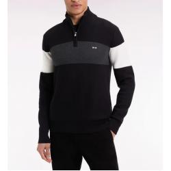 Pull col camionneur en coton noir broderie dos