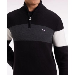 Pull col camionneur en coton noir broderie dos