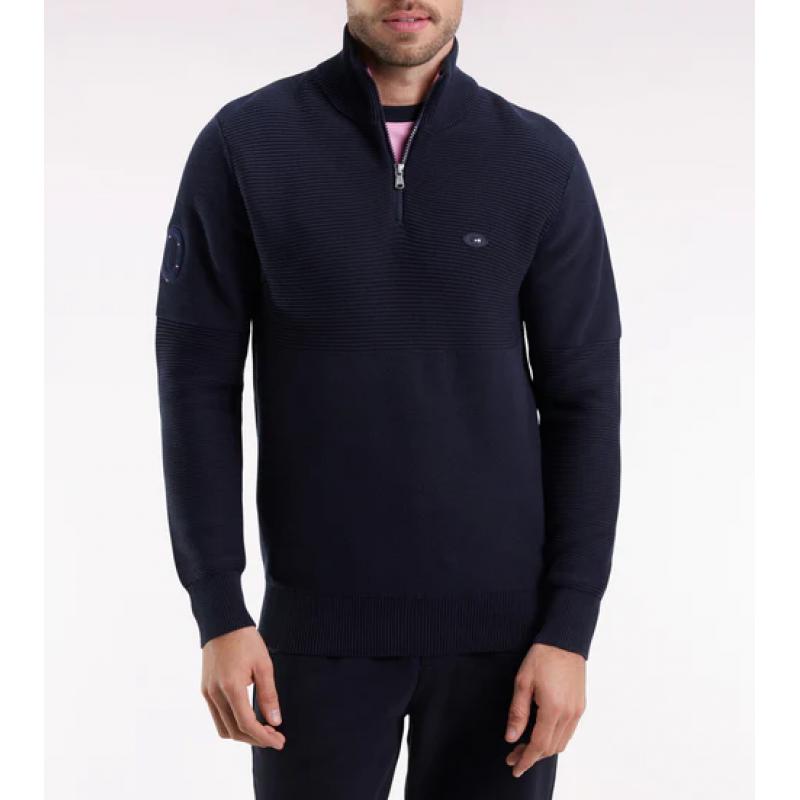 Pull col camionneur XV de France en coton marine