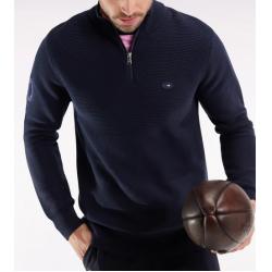 Pull col camionneur XV de France en coton marine