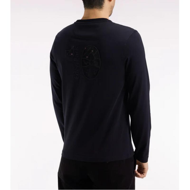 T-shirt col rond à manches longues en coton noir