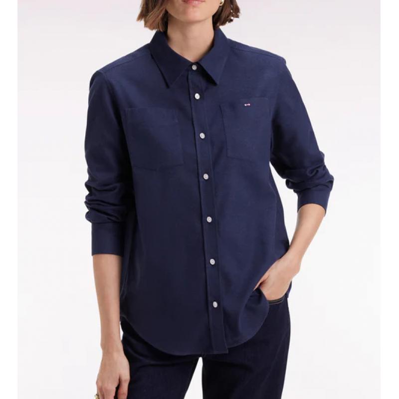 Chemise en popeline de coton marine coupe Relaxed Chemise en popeline de coton marine coupe Relaxed