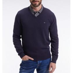 Pull col V en laine et coton