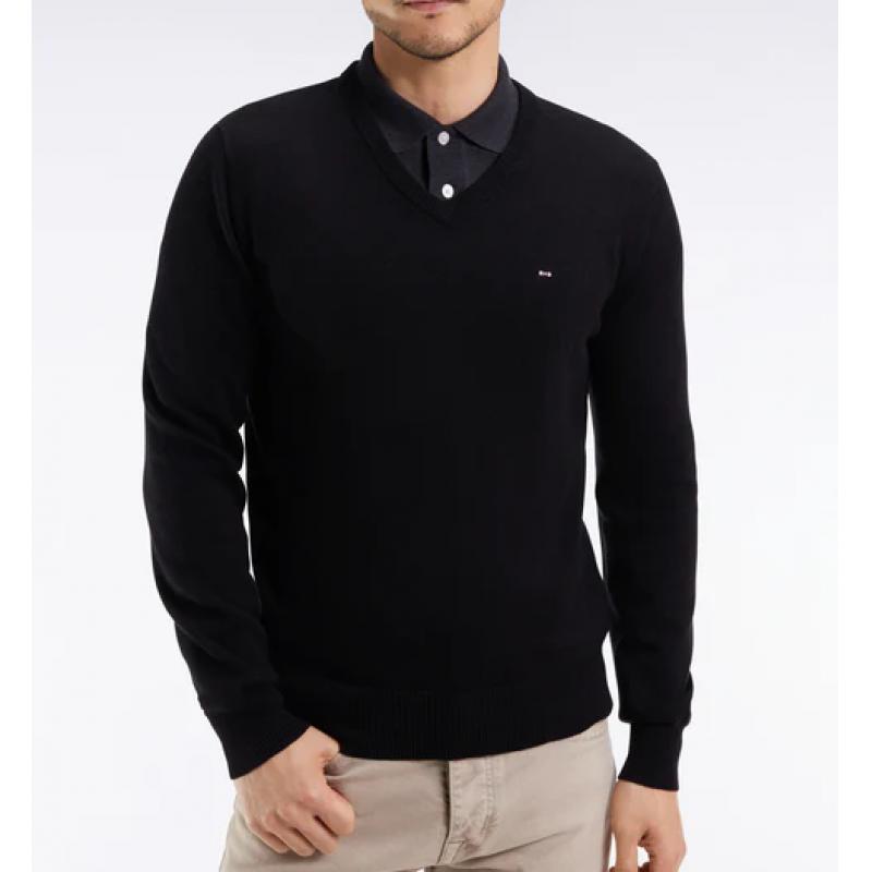 Pull col V en laine et coton