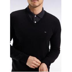 Pull col V en laine et coton