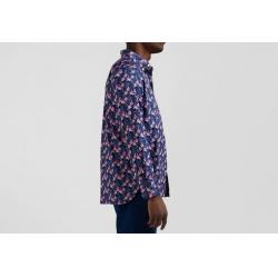 EDEN PARK - Chemise en twill de coton marine à imprimé fleurs roses coupe Regular
