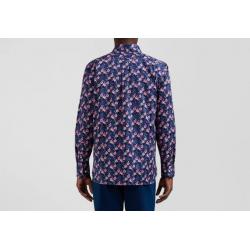 EDEN PARK - Chemise en twill de coton marine à imprimé fleurs roses coupe Regular