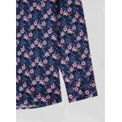 EDEN PARK - Chemise en twill de coton marine à imprimé fleurs roses coupe Regular