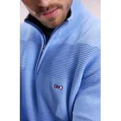 Pull col camionneur en coton ciel effet de rayure