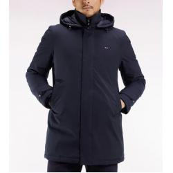 Imperméable long en nylon marine à capuche amovible