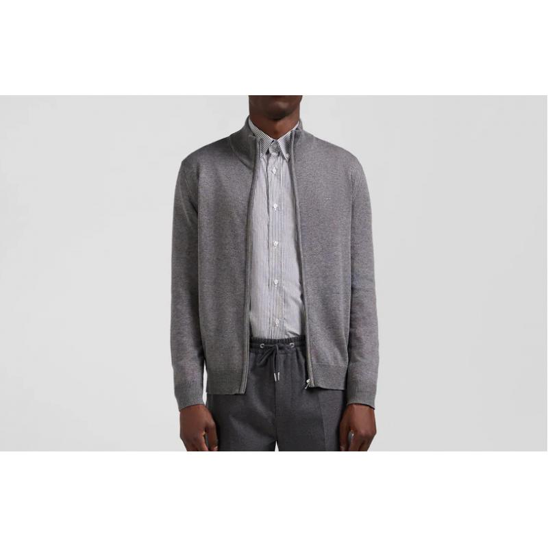 EDEN PARK - Cardigan zippé en laine et coton uni