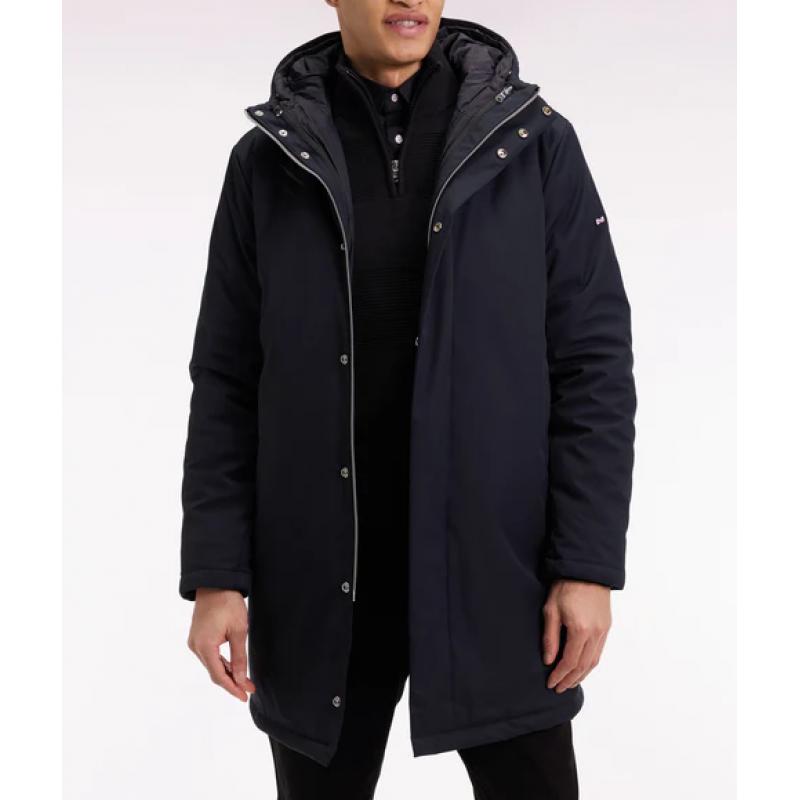 Parka longue 2-en-1 en nylon noir à capuche intégrée