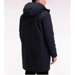 Parka longue 2-en-1 en nylon noir à capuche intégrée