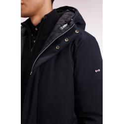 Parka longue 2-en-1 en nylon noir à capuche intégrée