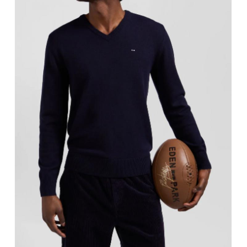 Pull col V en laine et coton coupe Regular