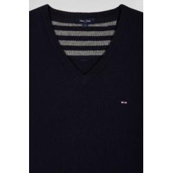 Pull col V en laine et coton coupe Regular