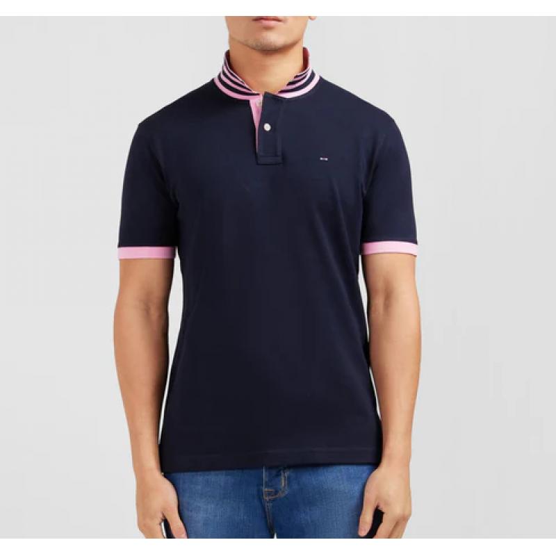 Polo bleu marine en coton pima avec détails contrastés Polo bleu marine en coton pima avec détails contrastés