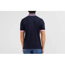 Polo bleu marine en coton pima avec détails contrastés Polo bleu marine en coton pima avec détails contrastés