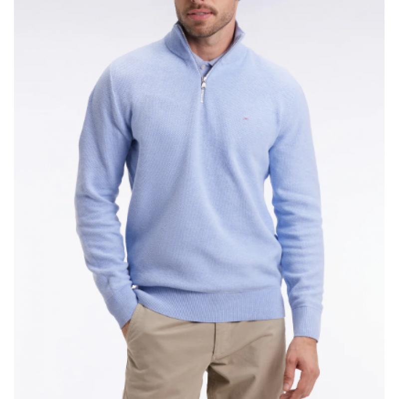 Pull col camionneur en coton nid d'abeille ciel