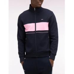 Sweatshirt zippé en molleton marine bande rose