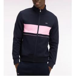 Sweatshirt zippé en molleton marine bande rose