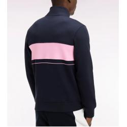 Sweatshirt zippé en molleton marine bande rose