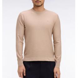 Pull beige col rond en coton et lyocell mélangés