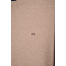 Pull beige col rond en coton et lyocell mélangés