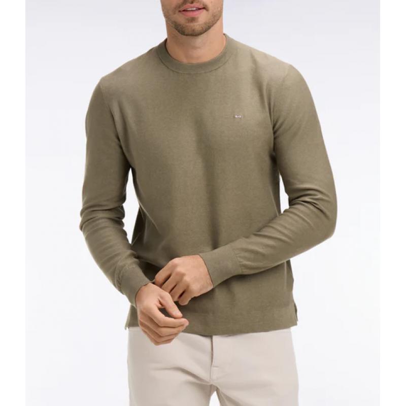 Pull marron col rond en coton et lyocell mélangés