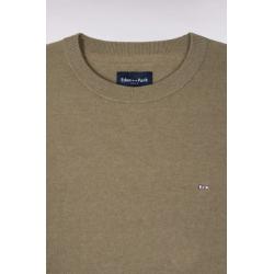 Pull marron col rond en coton et lyocell mélangés