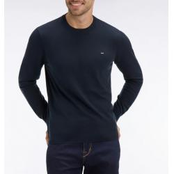 Pull marine col rond en coton et soie mélangés