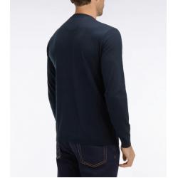 Pull marine col rond en coton et soie mélangés