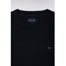 Pull marine col rond en coton et soie mélangés