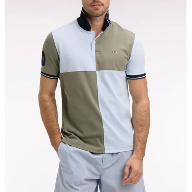 Polo kaki et ciel à manches courtes en coton à cadrans coupe regular