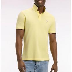 Polo jaune manches courtes en coton détails rayés coupe regular