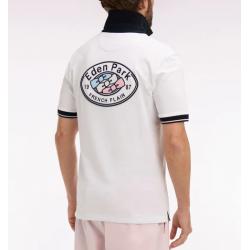 Maillot blanc broderie marine à manches courtes en coton coupe regular