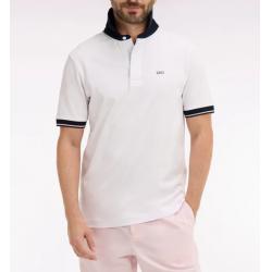 Maillot blanc broderie marine à manches courtes en coton coupe regular