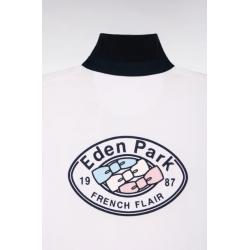 Maillot blanc broderie marine à manches courtes en coton coupe regular