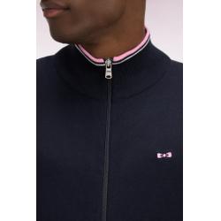 Cardigan marine zippé en coton à bords-côtes rayés